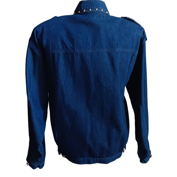 Vintage Women's Denim jacket 4P gold rope epaulets navy studs 90's Carole Little - Picture 8 of 8